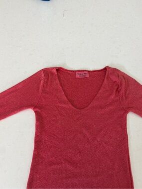 Michael Stars Red Knit V-neck Long Sleeve Top Sz S